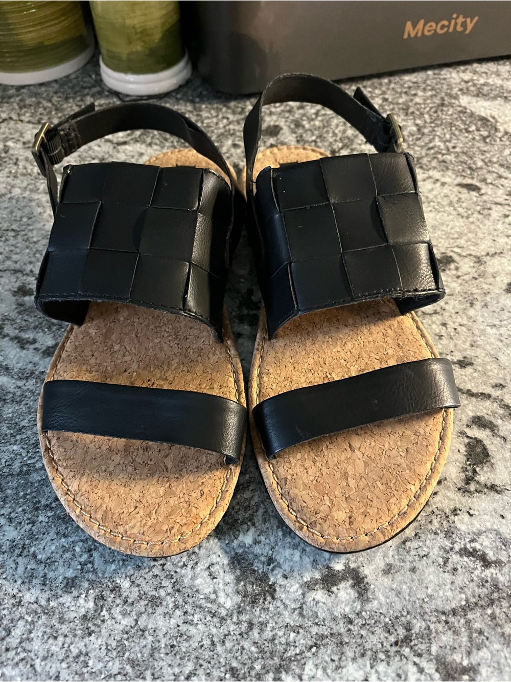 Korks Fraya Strappy Flat Sandals Adjustable Ankle Strap Buckle Black Size 8M